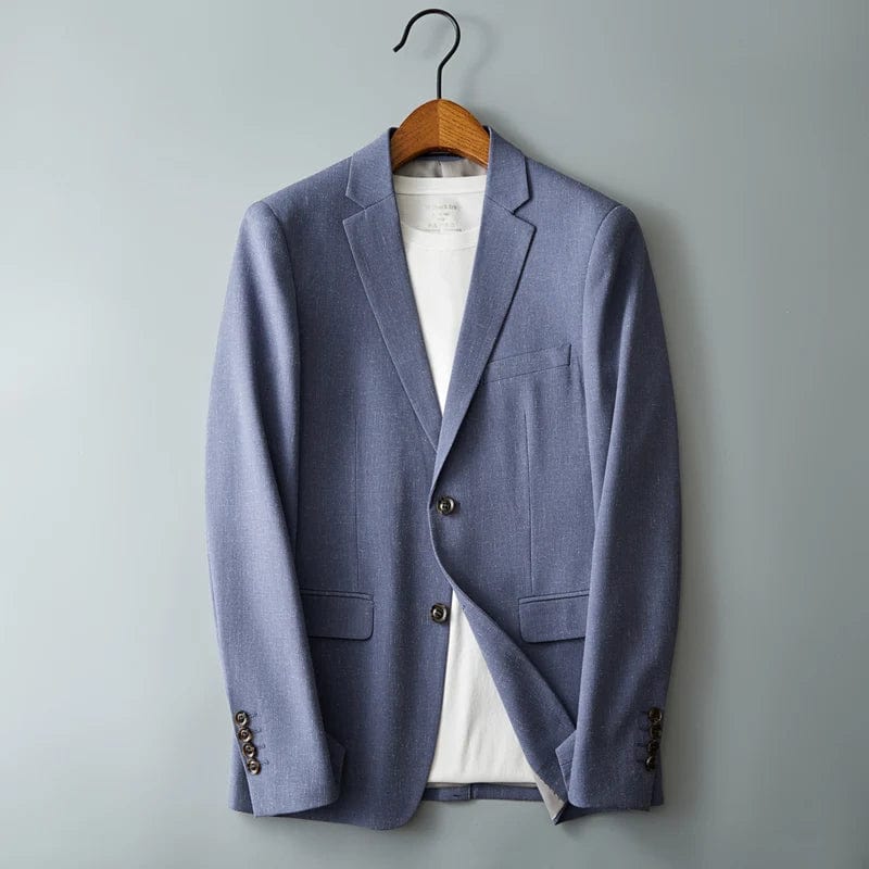 Blue / M 2024- New Men's Slim-fit Fashion Gentleman British Style Hosts High-end Middle-aged Business Casual Linen Blazer Suit Jacket