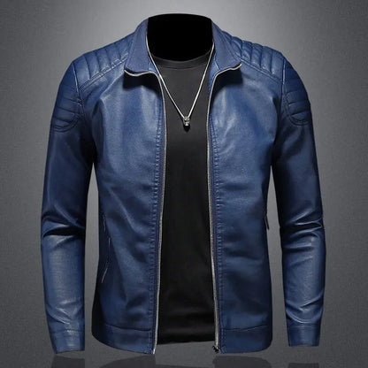 Blue / S Motorcycle PU Leather Jacket Men Winter Leahter Jacket Male Stand Collar Casual Windbreaker trendy mens clothing black blue 2022