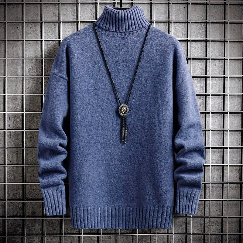 Blue / S Winter Men's Turtleneck Cashmere Sweater Trend Plush Thickening Bottoming Sweater Solid Color Casual Fashion Male Warm Pullovers