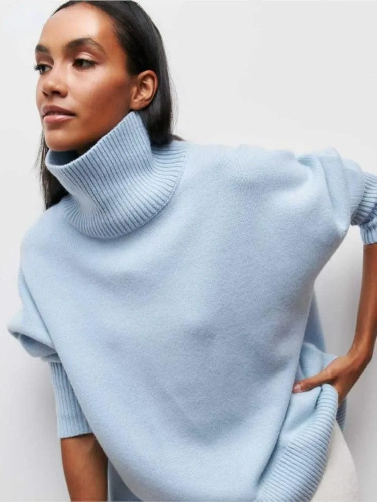 Blue / XS Chic Comfort: Women's Turtleneck Sweater - Solid, Elegant, and Thick for Warmth in Autumn and Winter - Long Sleeve Knitted Pullovers for Casual Sophistication
