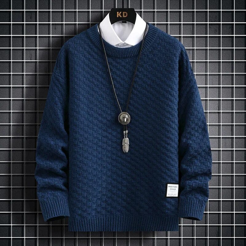 Blue / XS Plaid Harajuku Sweater - Thick Jumper Warm O-neck Pullover Men High Quality Christmas Sweaters