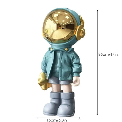 boy blue Space Odyssey Artworks: Resin Cartoon Astronaut Statues - Creative Home Decoration Figurines for Nordic Desktop Decor, Indoor Ornaments, and Thoughtful Gifts