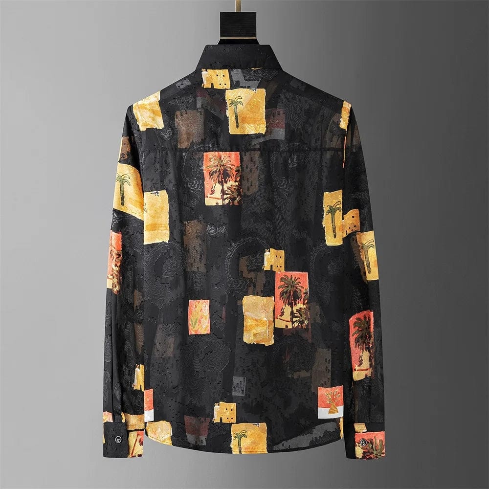 Brand Autumn Retro Printed Shirt for Men Fashion Loose Casual Shirts Fashion Oversized Streetwear Social Party Nightclub Blouse
