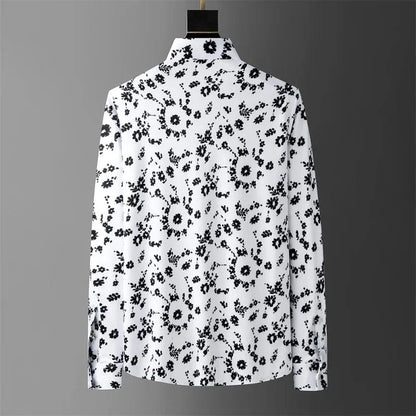 Brand Flower Print Shirt Men's 2024 Spring Long Sleeved Slim Casual Business Dress Shirts Social Party Streetwear Tuxedo Blouse