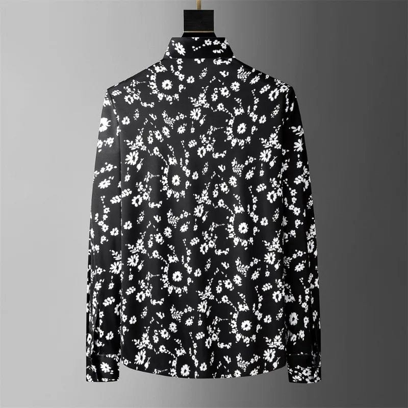 Brand Flower Print Shirt Men's 2024 Spring Long Sleeved Slim Casual Business Dress Shirts Social Party Streetwear Tuxedo Blouse