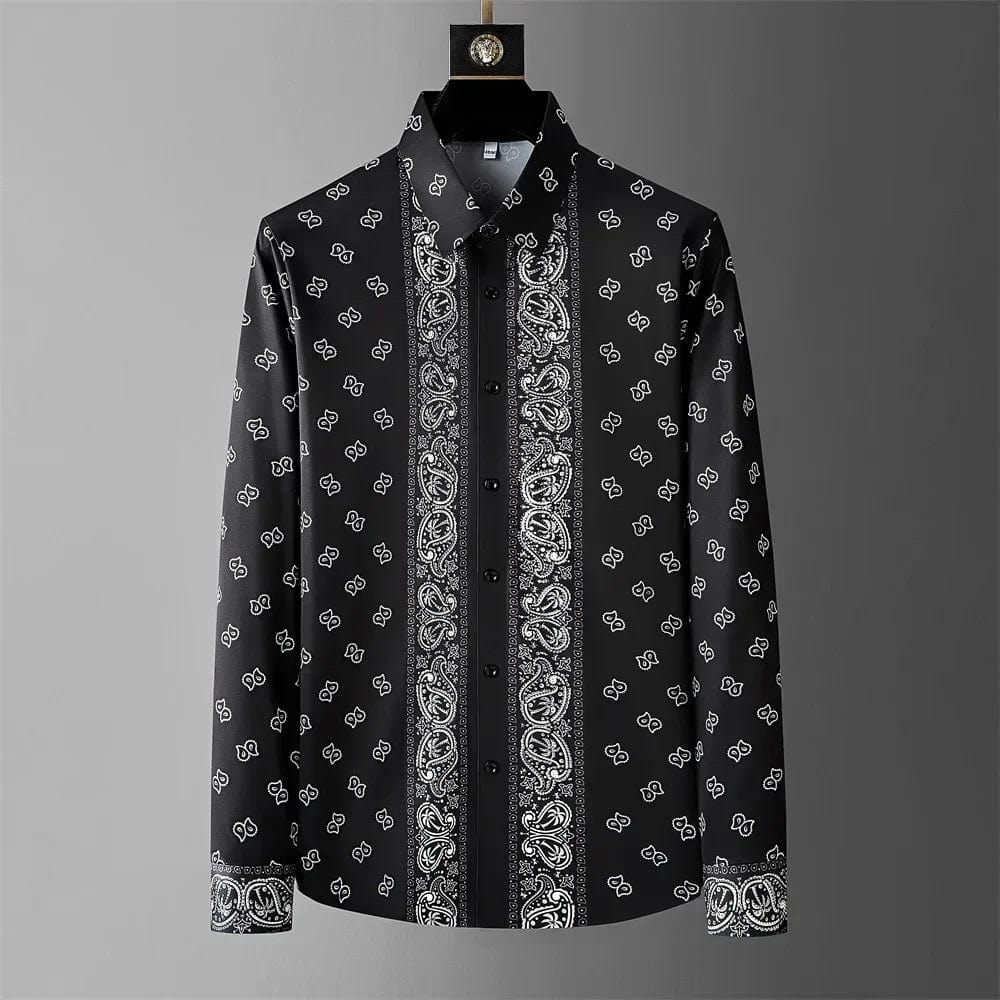 Brand Luxury Printed Shirt Men Retro Long Sleeved Casual Shirts Slim Business Social Party Dress Shirts Streetwear Men Clothing