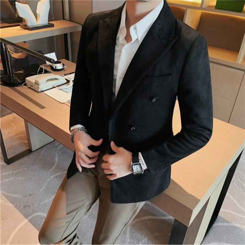 Brand Mens High Quality Suit Blazers Male Slim Fit Fashion Pure Color Chamois Leather Fleece Dress Tuxedo Office Blazers Jackets