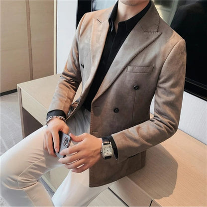 Brand Mens High Quality Suit Blazers Male Slim Fit Fashion Pure Color Chamois Leather Fleece Dress Tuxedo Office Blazers Jackets
