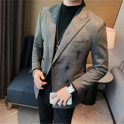 Brand Mens High Quality Suit Blazers Male Slim Fit Fashion Pure Color Chamois Leather Fleece Dress Tuxedo Office Blazers Jackets