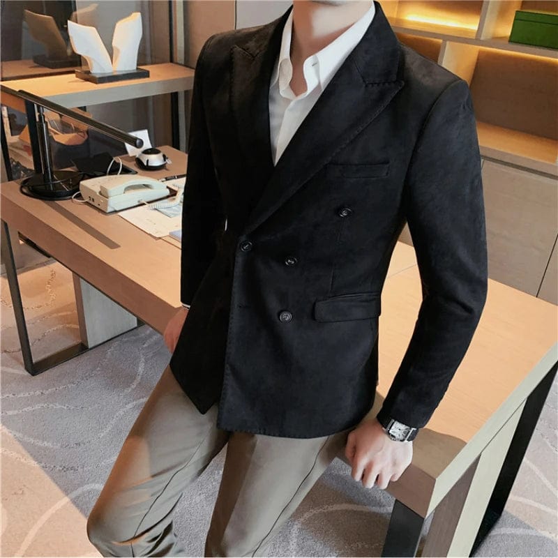 Brand Mens High Quality Suit Blazers Male Slim Fit Fashion Pure Color Chamois Leather Fleece Dress Tuxedo Office Blazers Jackets