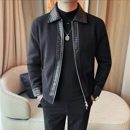 British Style Fashion Splicing Leather Jackets Men Personalized Weaving Motorcycle Jacket Streetwear Casual Business Coats