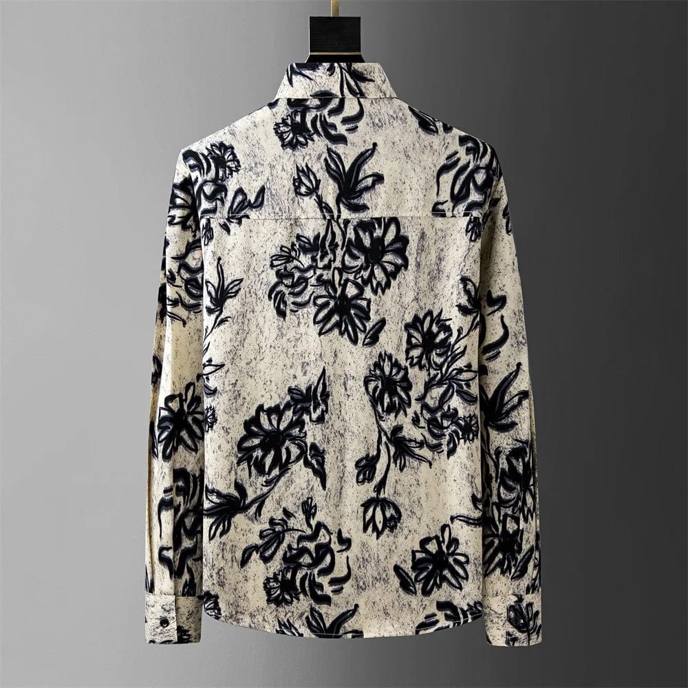 British Style Floral Shirt for Men Autumn Long Sleeved Loose Casual Shirts Fashion Business Social Party Tuxedo Blouse M-4XL