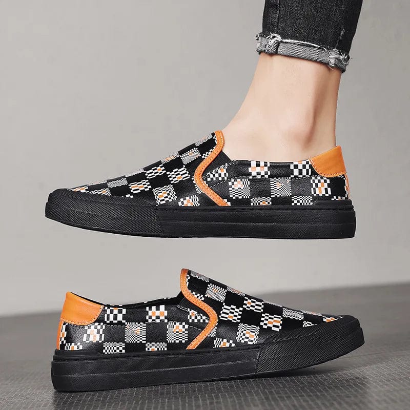 British Style New Shoes for Men Genuine Leather Casual Shoes Trend Print Flats Shoes Youth Street Cool Slip-on Loafers