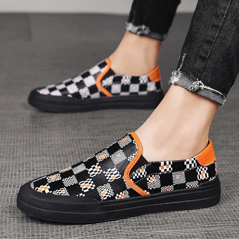 British Style New Shoes for Men Genuine Leather Casual Shoes Trend Print Flats Shoes Youth Street Cool Slip-on Loafers