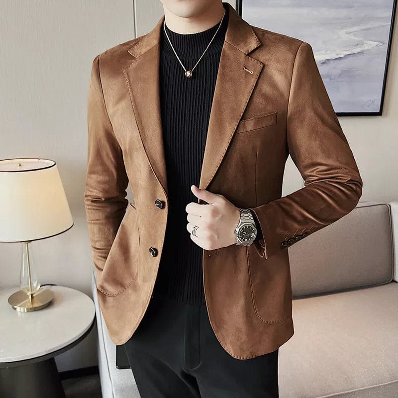 British Style Suede Men Blazers Thick Warm Business Casual Suit Jacket Office Social Dress Coat Wedding Groom Blazer Masculino