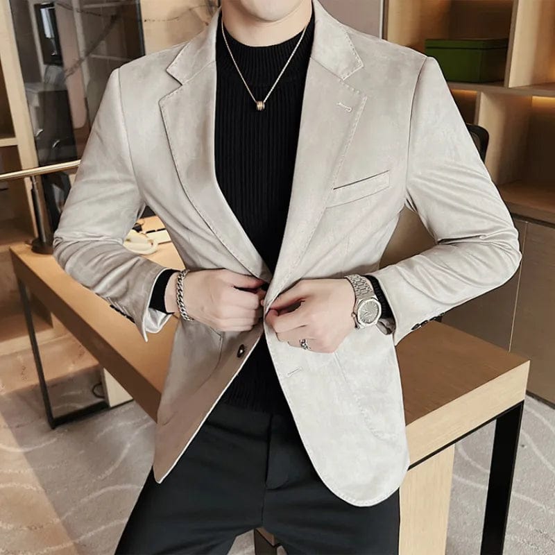 British Style Suede Men Blazers Thick Warm Business Casual Suit Jacket Office Social Dress Coat Wedding Groom Blazer Masculino