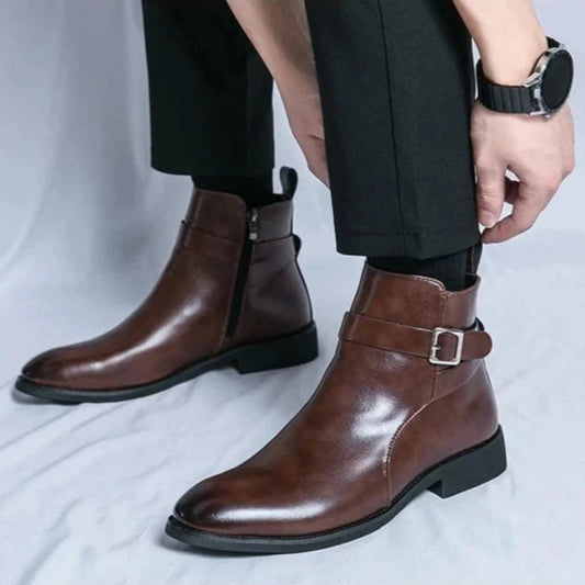 Brown / EU 38 - UK 5 - US 6 Luxury Brown Ankle Boots for Men Business Black Brown Zipper Handmade Short Boots