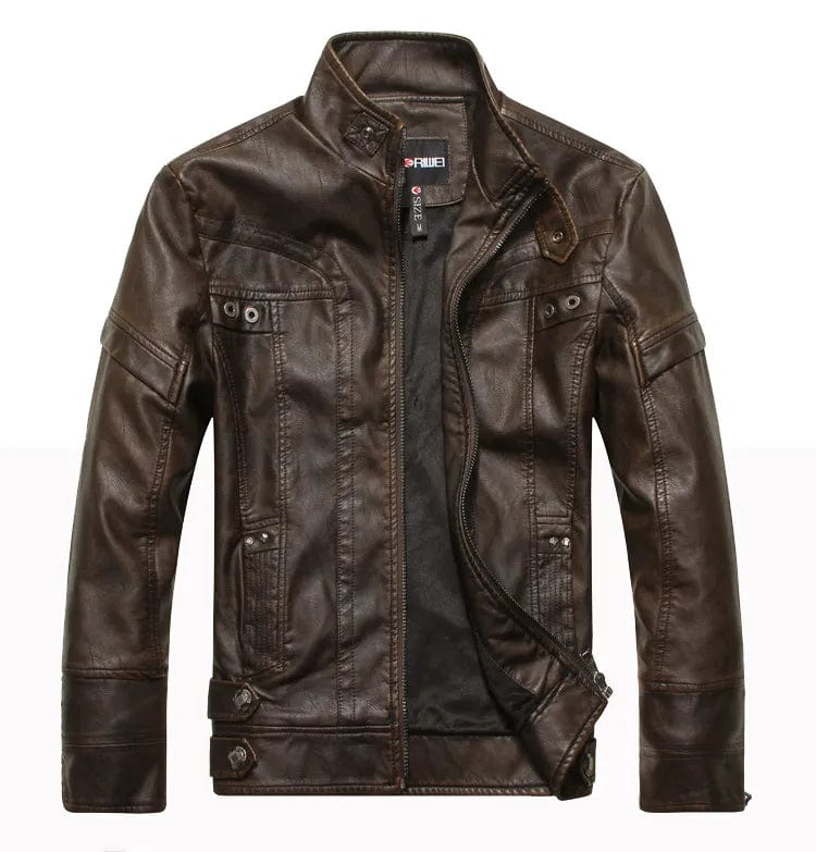 Brown / M Men's PU Jacket Standing Collar Short Bicycle Leather Jacket Paired with High-quality Fashionable Casual Men's Motorcycle Jacket