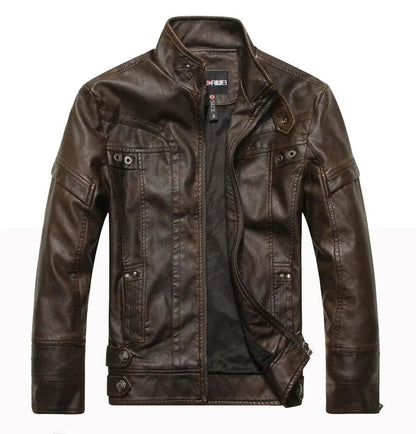Brown / M Men's PU Jacket Standing Collar Short Bicycle Leather Jacket Paired with High-quality Fashionable Casual Men's Motorcycle Jacket
