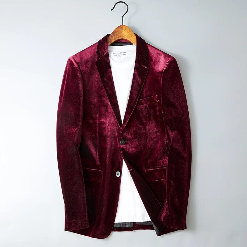 Burgundy / M Luxury High-End Italian Style Men's Slim-Fit Fashion Gentleman Blazer Suit Jacket