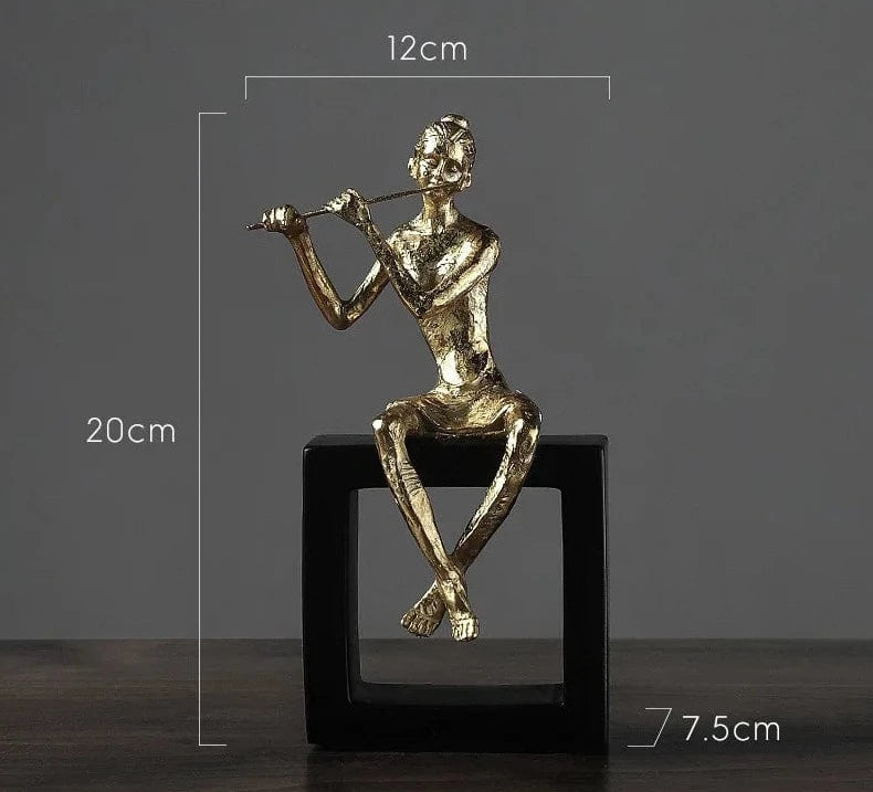 C Gold-plated Figure Sculpture Resin Craft Body Decor Golden Decoration Living Room Office Children's Room Music Ornaments Gifts