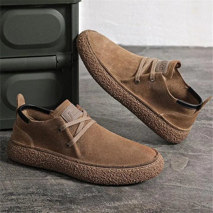 Camel / 43 (US 9.5) Men's Suede Genuine Leather Casual Shoes Lace-up Men Light Comfortable Driving Flats Mens Outdoor Oxfords Shoe