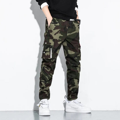 Camo Army Green / M (45-53KG) Men's Camouflage Cargo Pants Cotton Multi-Pocket Slim Fit Trousers