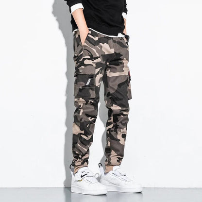Camo Browm / M (45-53KG) Men's Camouflage Cargo Pants Cotton Multi-Pocket Slim Fit Trousers