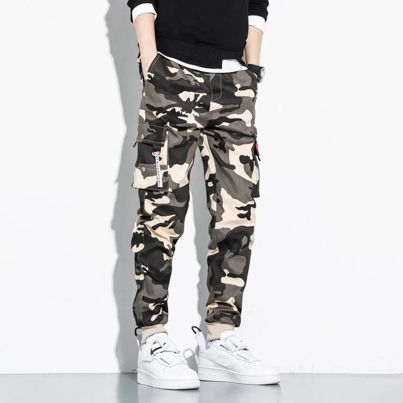 Camo Khaki / M (45-53KG) Men's Camouflage Cargo Pants Cotton Multi-Pocket Slim Fit Trousers