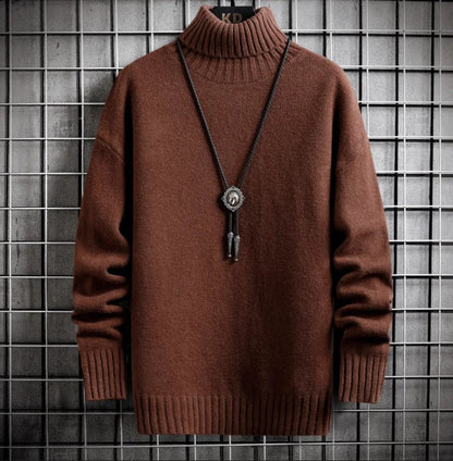Caramel color / S Winter Men's Turtleneck Cashmere Sweater Trend Plush Thickening Bottoming Sweater Solid Color Casual Fashion Male Warm Pullovers