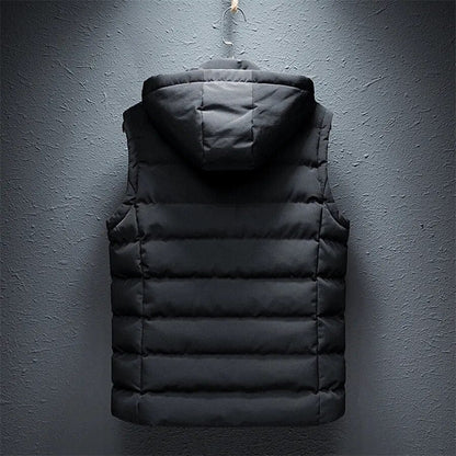 Casual Warmth: Luxury Sleeveless Hooded Vest Jacket for Men - Winter Cotton Padded Vest Coat