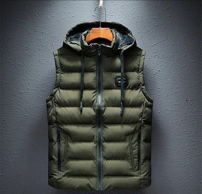 Casual Warmth: Luxury Sleeveless Hooded Vest Jacket for Men - Winter Cotton Padded Vest Coat