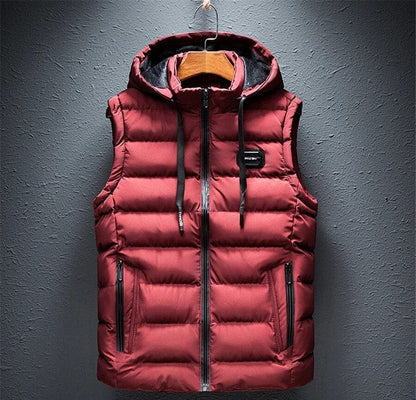 Casual Warmth: Luxury Sleeveless Hooded Vest Jacket for Men - Winter Cotton Padded Vest Coat