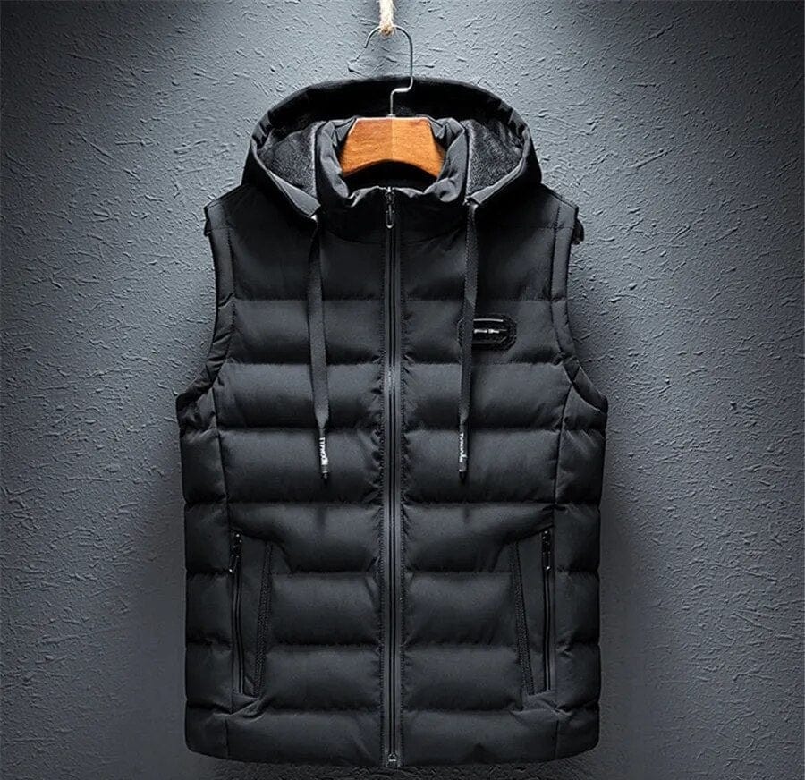 Casual Warmth: Luxury Sleeveless Hooded Vest Jacket for Men - Winter Cotton Padded Vest Coat