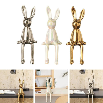 Rabbit Statues Ceramic Crafts Creative Shiny Modern Nordic Animal Figures Decorative Ornament Animal Figures Table Decor