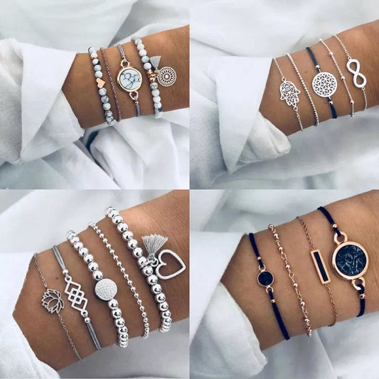 Chic Geometric Bracelet and Bangle Sets for Women with Vintage Star Map, Hand Heart Charm, Beads, Chains – Trendy Fashion Jewelry Accessories