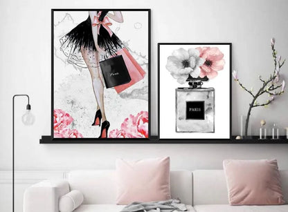 Chic Perfume Women's Fashion Art Prints for Elegant Luxury Style Room Décor