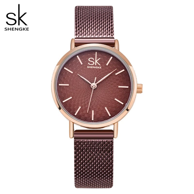 Coffee Women's Luxury Super Slim Sliver Mesh Stainless Steel Watches