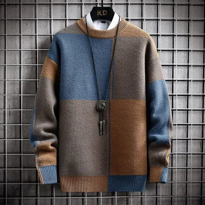 Coffee / XS Dusk Sweater - Elevate Your Style: Colour-Blocked Crewneck Warm Sweater - Long Sleeve Loose Knit Pullover