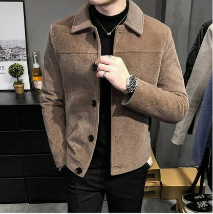 Coffee / XS Thickened Wool Blend Streetwear Over Coat Jacket for Men