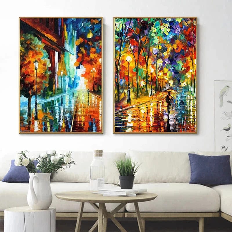 Colorful Landscape Wall Art Canvas Painting Street on Canvas Printed Modern Abstract Picture for Living Room Home Decor Unframe