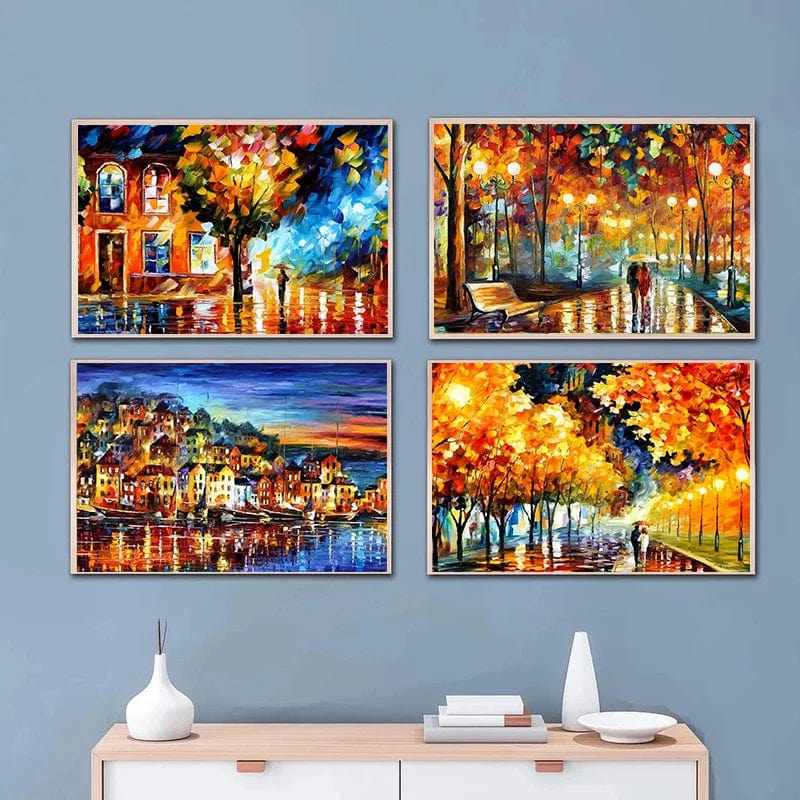 Colorful Landscape Wall Art Canvas Painting Street on Canvas Printed Modern Abstract Picture for Living Room Home Decor Unframe