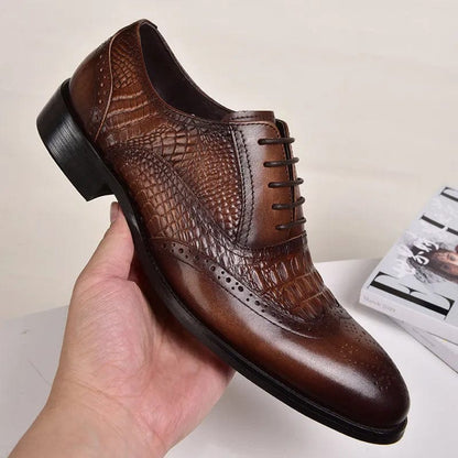 Crocodile Style Leather Oxford Retro Men's Shoes