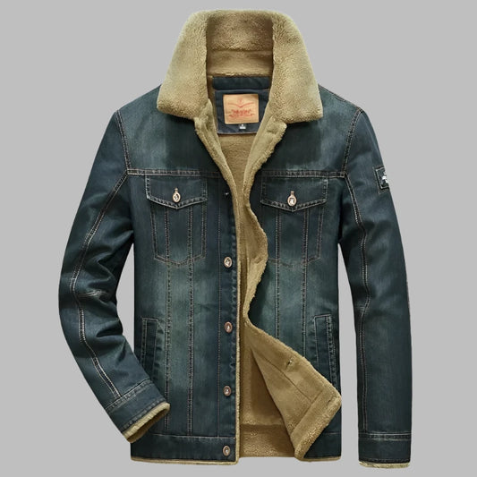 Dark blue / Asian M is Eur XS Winter Denim Jacket Men's Wool Thick Thermal Men'Jacket Jacket Denim Coat Multi Pocket Denim Clothing Men's Outdoor Jacket L-6XL