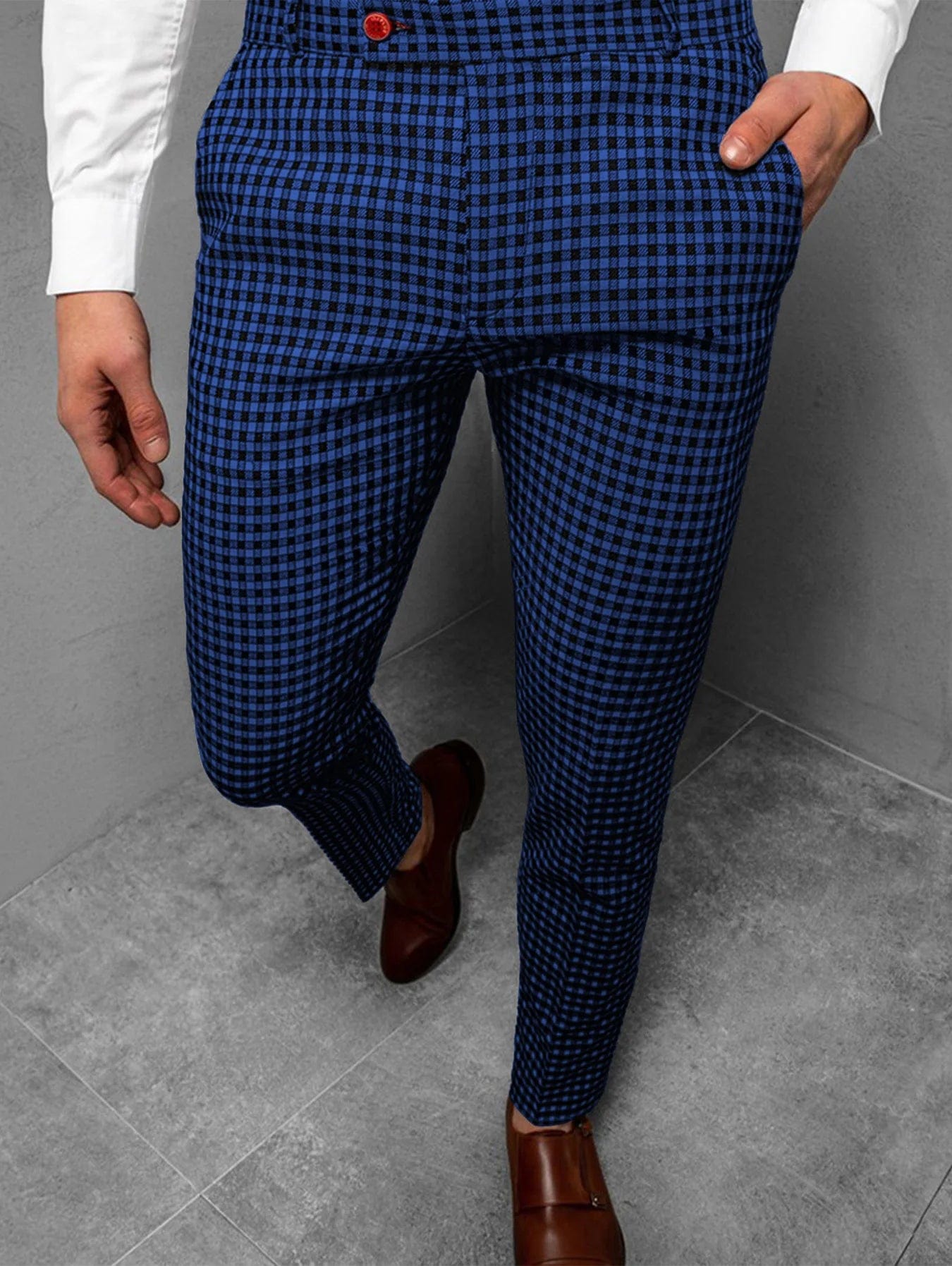 Men Slim Fit Plaid Printed Checkered Pants Stretch Casual Work Business  Trousers
