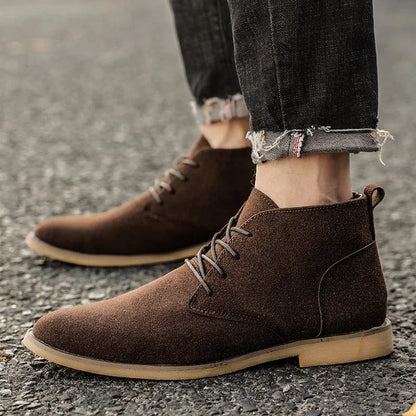 Men s Classic Suede Chelsea Boots Lace Up Ankle Footwear for Men