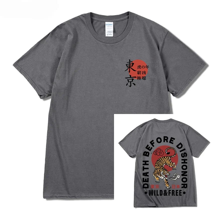 Dark Gray / S 2023 Japan Tokyo Harajuku T-Shirt Oversized HipHop Streetwear Anime Tiger Print T Shirt Men Japanese Tshirt Summer Tops Cotton