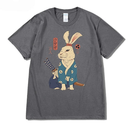 Dark Gray / X SMALL Ninja Rabbit T Shirt Casual Short Sleeve Japanese Summer Tee