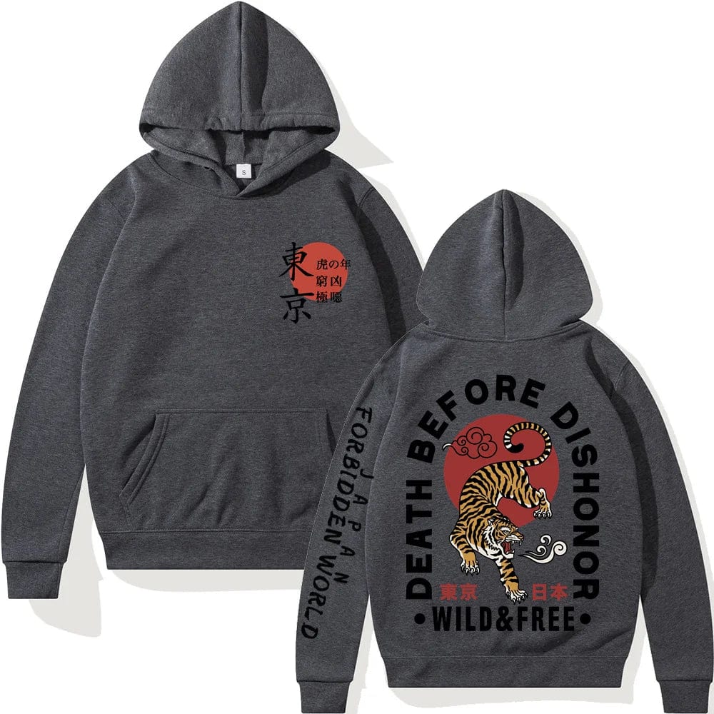 Dark Gray / X SMAL Japanese Tiger Tokyo Hoodie Hip Hop Sweatshirts Harajuku Long Sleeve Pullover Loose Streetwear