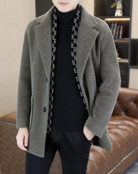 Dark Grey / XS Men's Slim Fit Plush Woolen Stylish Winter Trench Coat